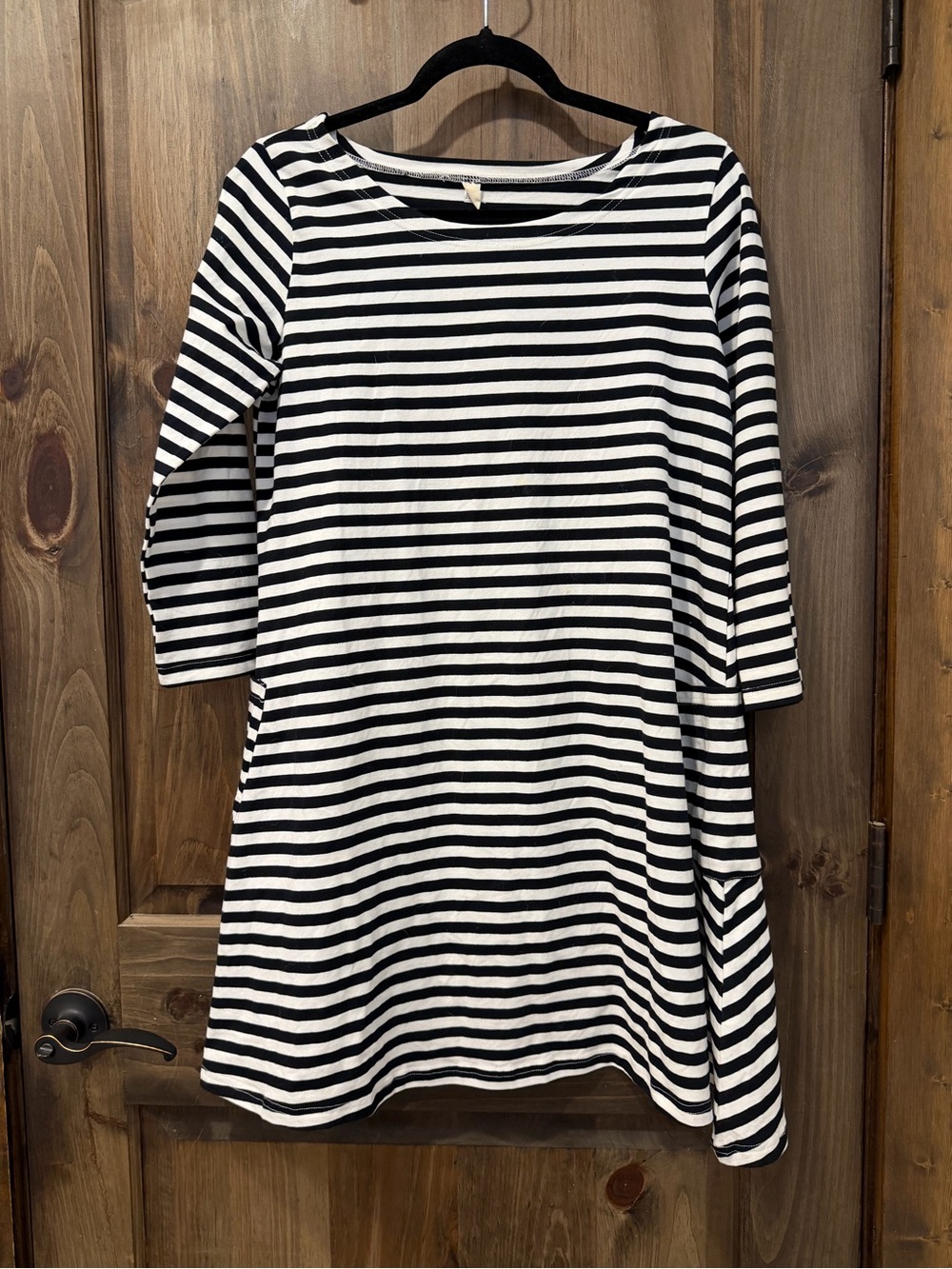Girls' Black & White Striped Dress - Classic Knit Tee Dress